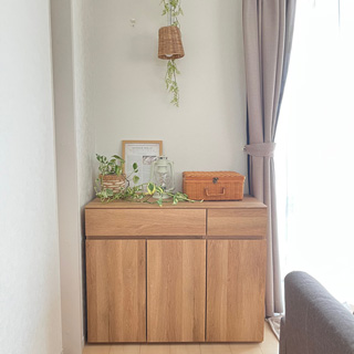 キャビネット 幅60cm 高72cm ナチュラルブラウン 扉付 引出付き